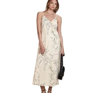Banana Republic White Floral Silky Long Maxi Dress Resort Vacation SZ Medium